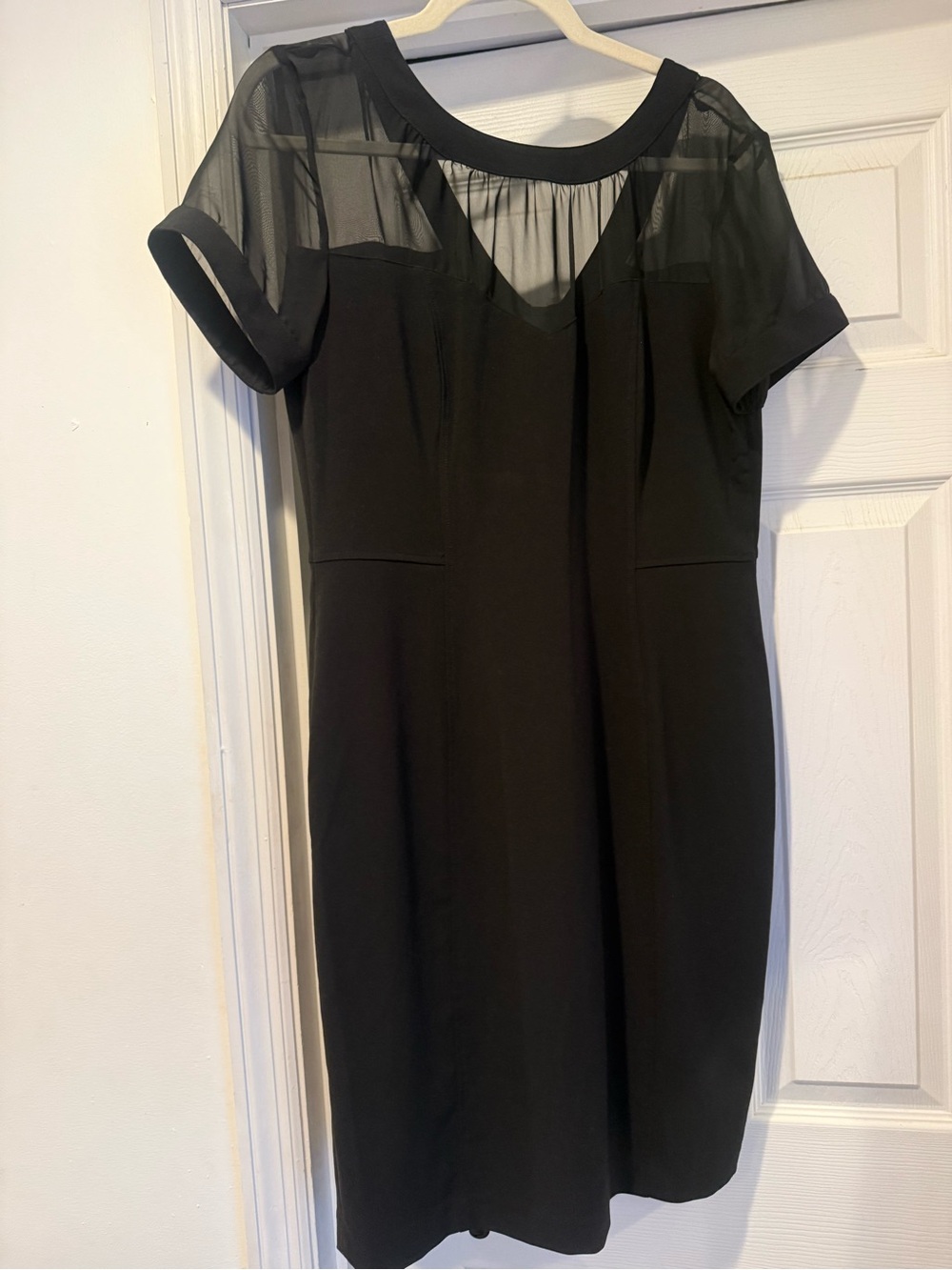 ECI Black Short-Sleeve Dress with Sheer Yoke